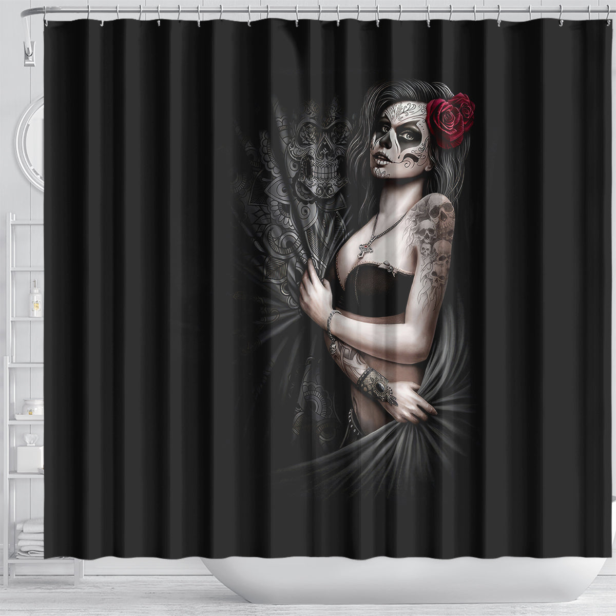 skull-shower-curtain-girl-day-of-the-dead