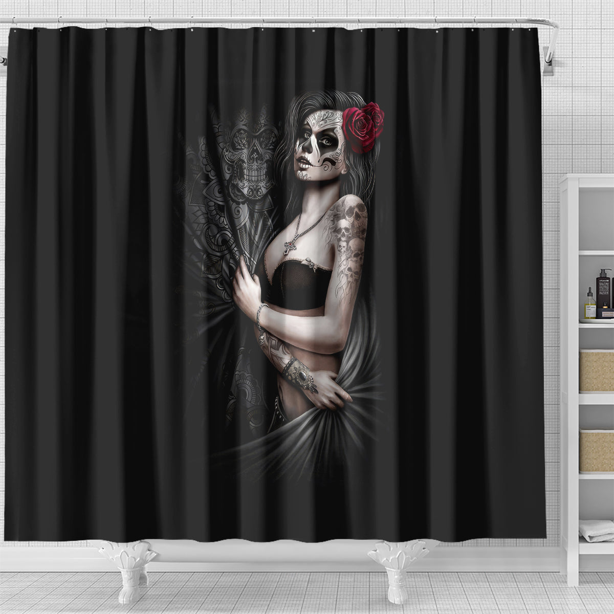 skull-shower-curtain-girl-day-of-the-dead