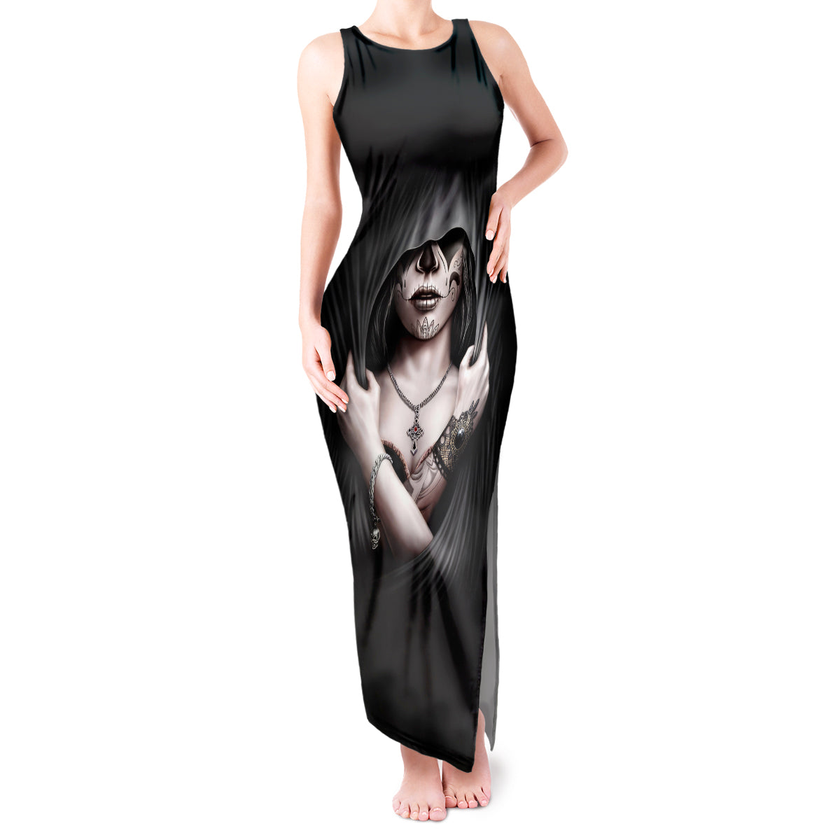 Skull Tank Maxi Dress Girl Day Of The Dead - Wonder Print Shop