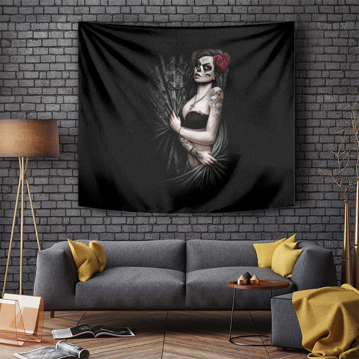Skull Tapestry Girl Day Of The Dead - Wonder Print Shop