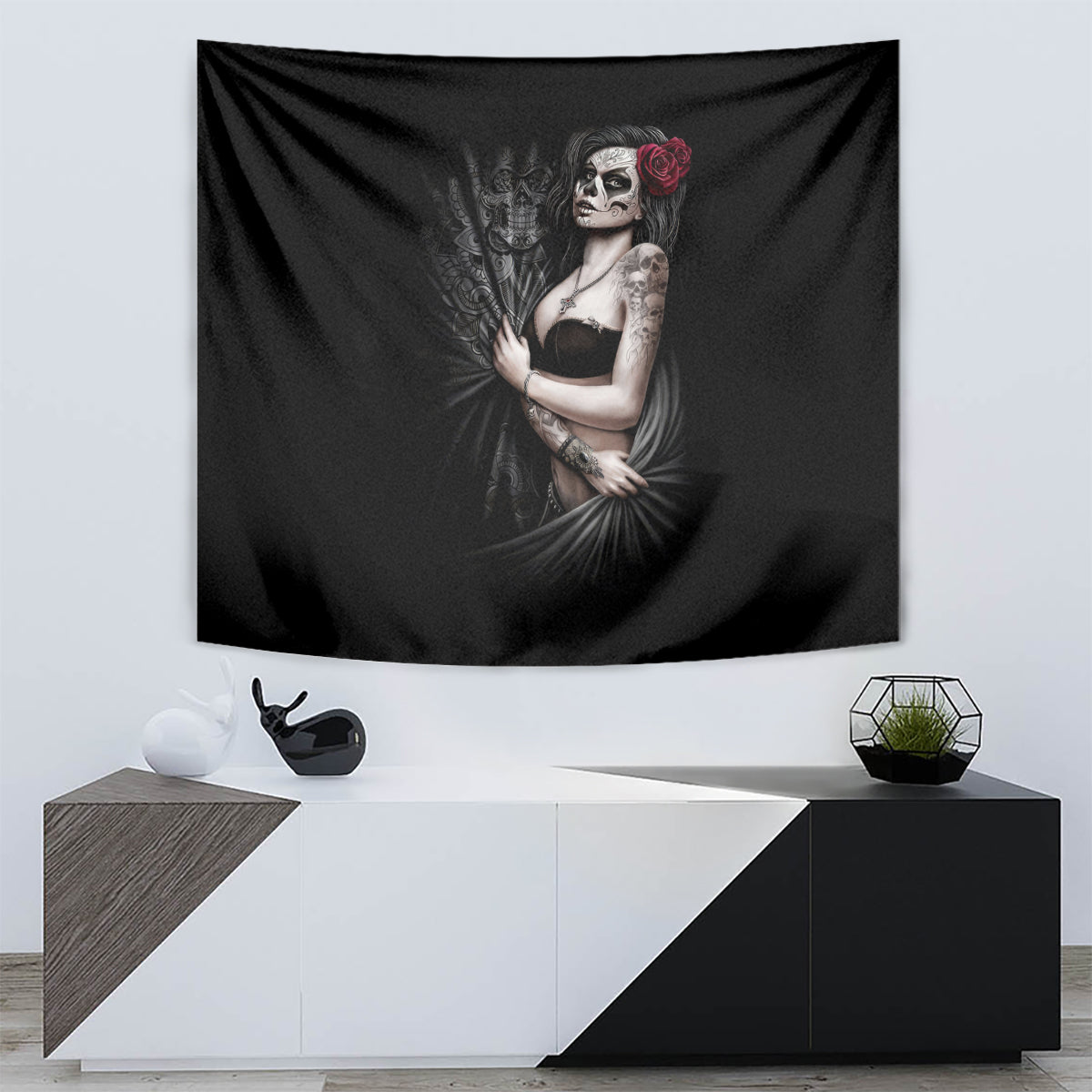 Skull Tapestry Girl Day Of The Dead - Wonder Print Shop