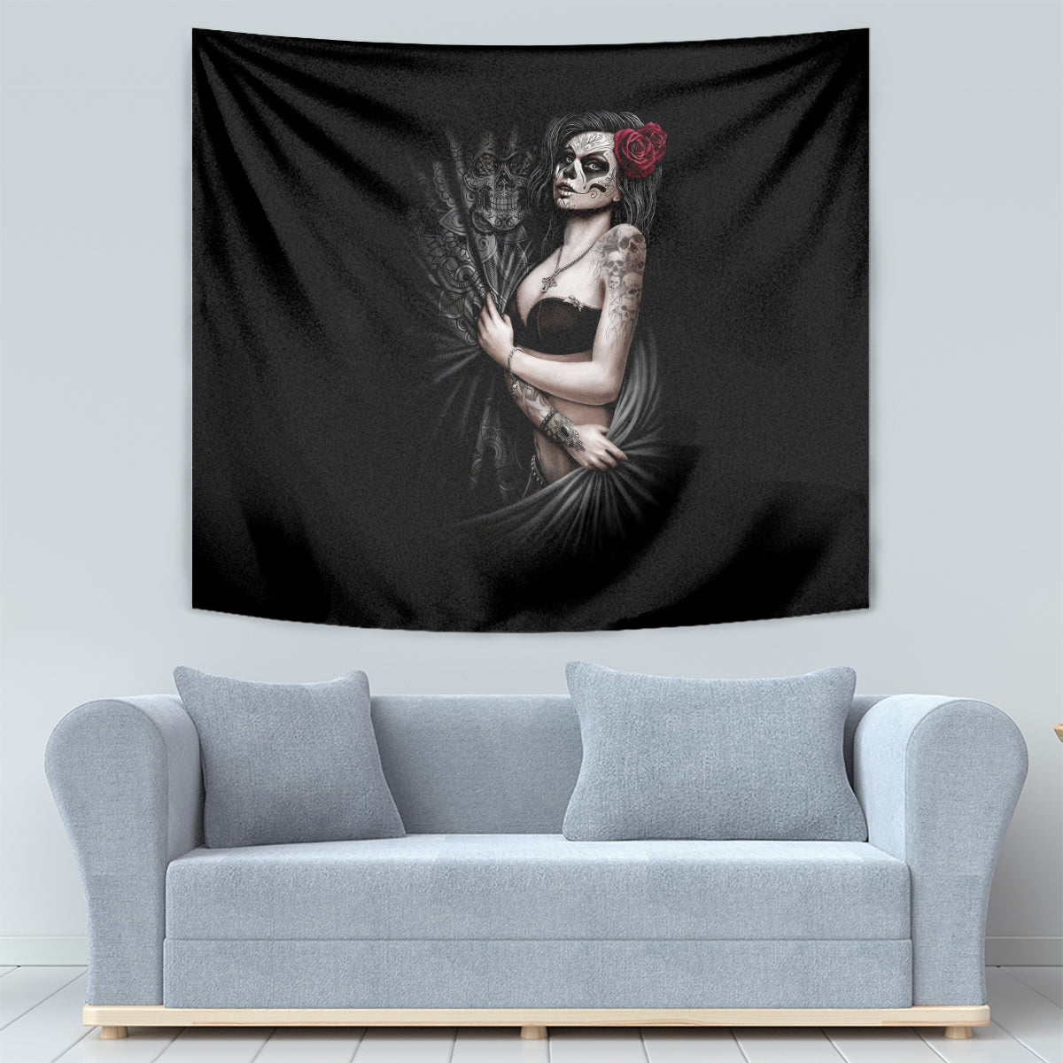 Skull Tapestry Girl Day Of The Dead - Wonder Print Shop