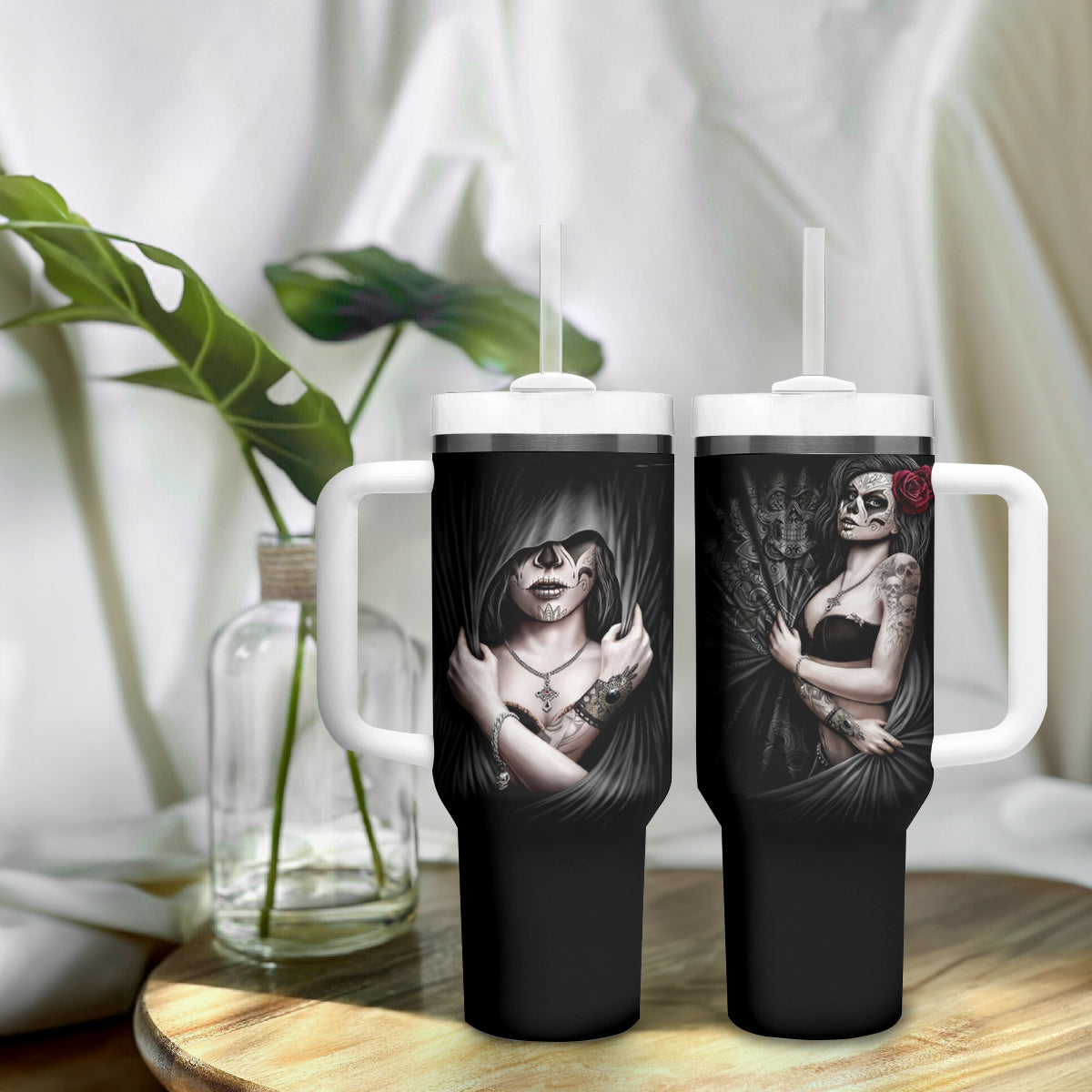 Skull Tumbler With Handle Girl Day Of The Dead - Wonder Print Shop