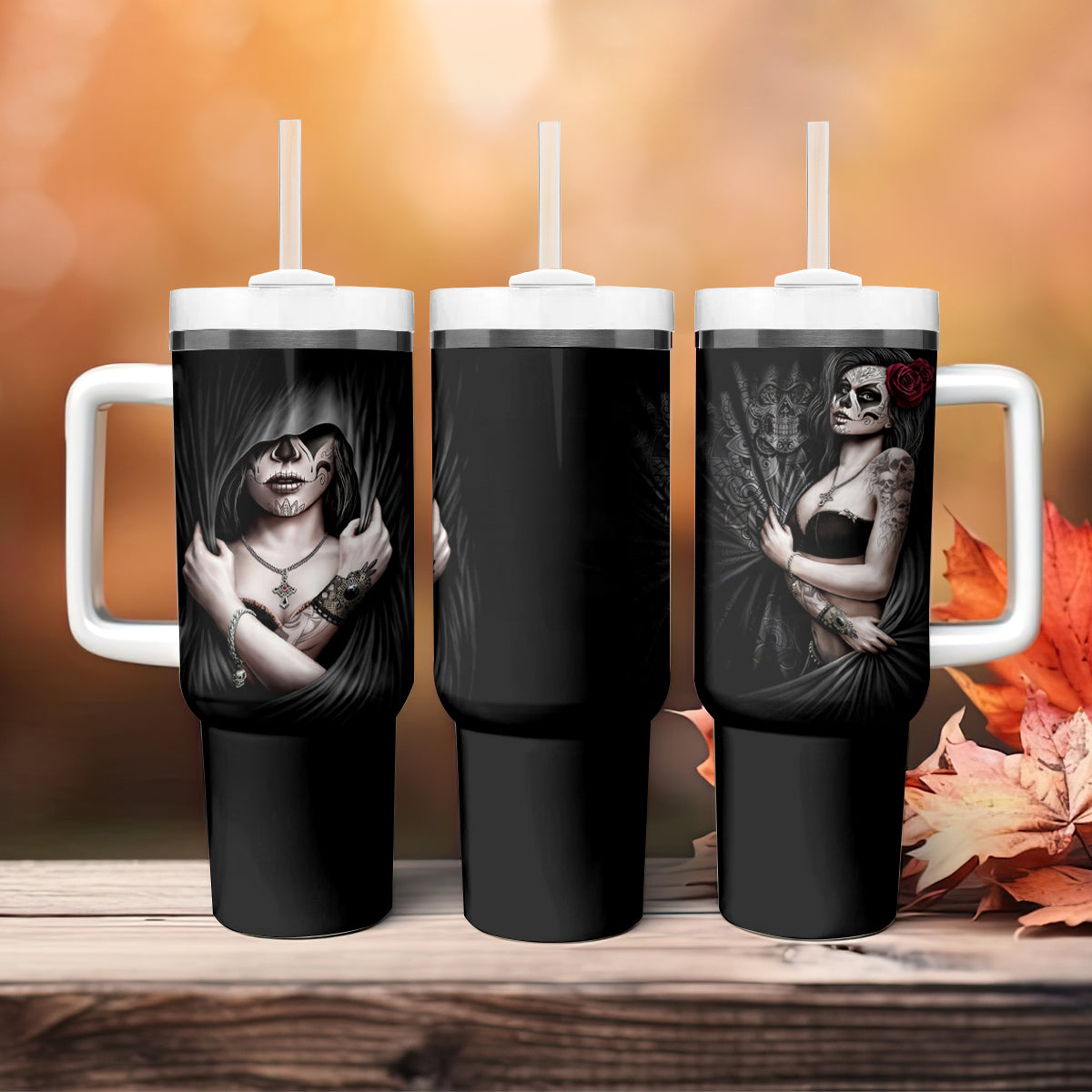 Skull Tumbler With Handle Girl Day Of The Dead - Wonder Print Shop