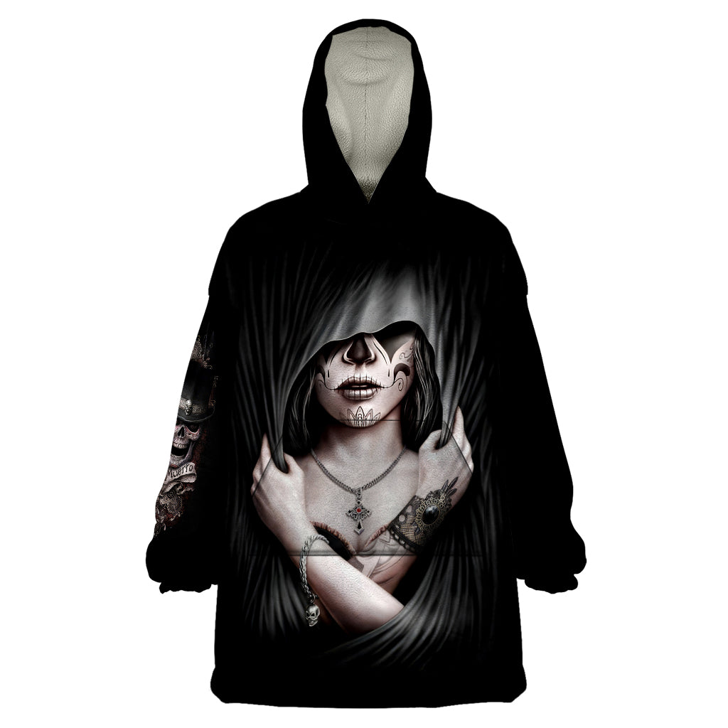 Skull Wearable Blanket Hoodie Girl Day Of The Dead - Wonder Print Shop