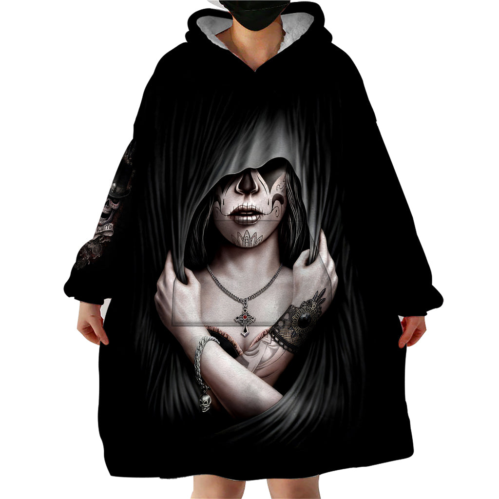 Skull Wearable Blanket Hoodie Girl Day Of The Dead - Wonder Print Shop