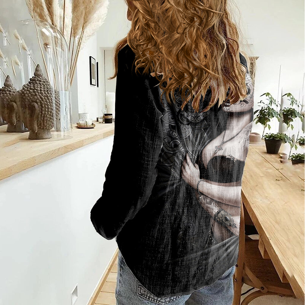 Skull Women Casual Shirt Girl Day Of The Dead - Wonder Print Shop