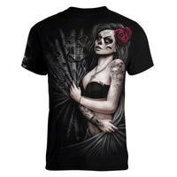 Skull Women V Neck T Shirt Girl Day Of The Dead - Wonder Print Shop