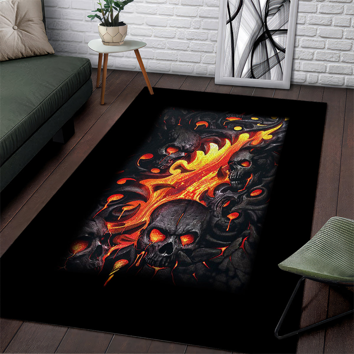 Skull Area Rug Flame Skull Lava Inside - Wonder Print Shop