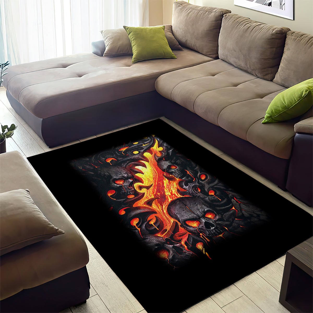 Skull Area Rug Flame Skull Lava Inside - Wonder Print Shop