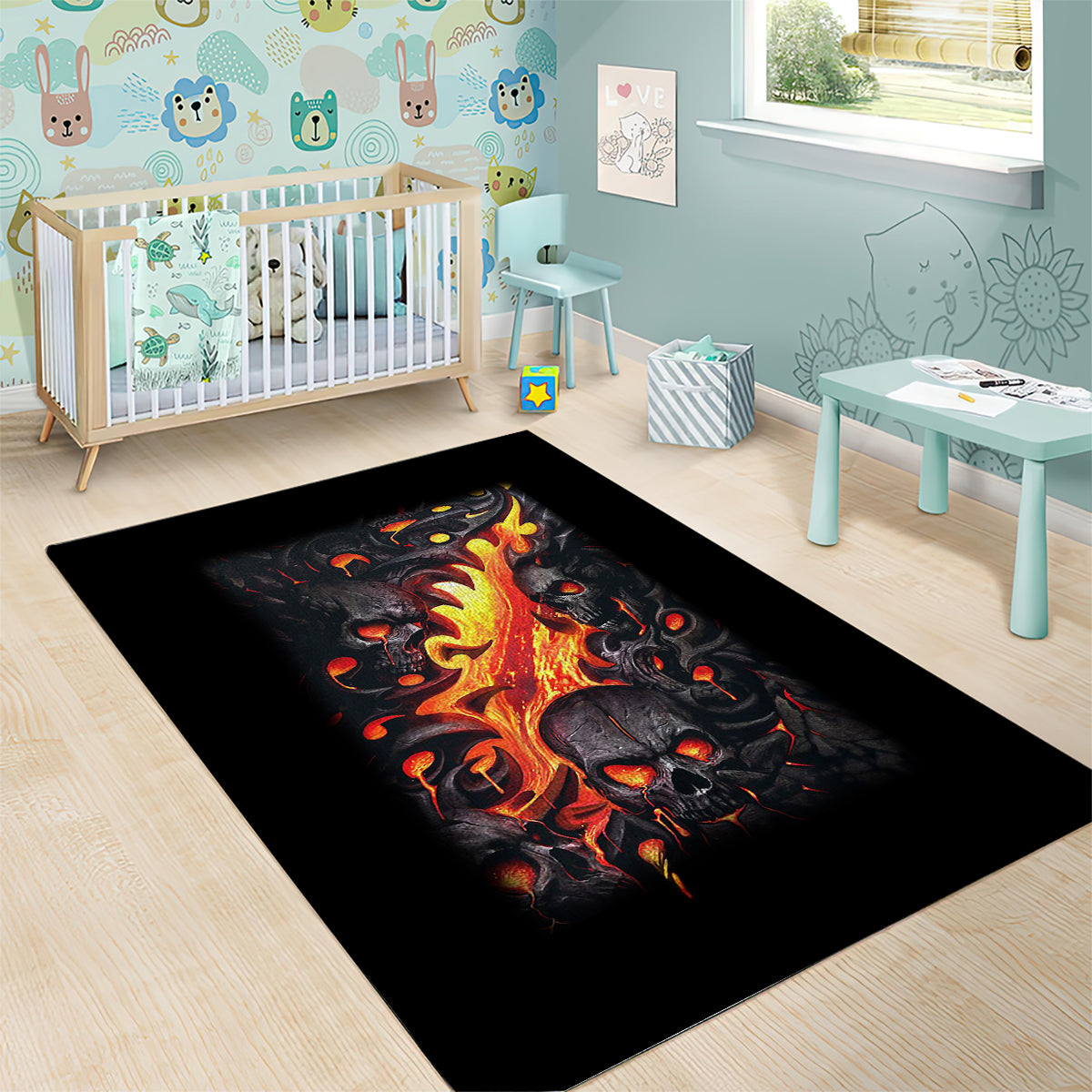 Skull Area Rug Flame Skull Lava Inside - Wonder Print Shop