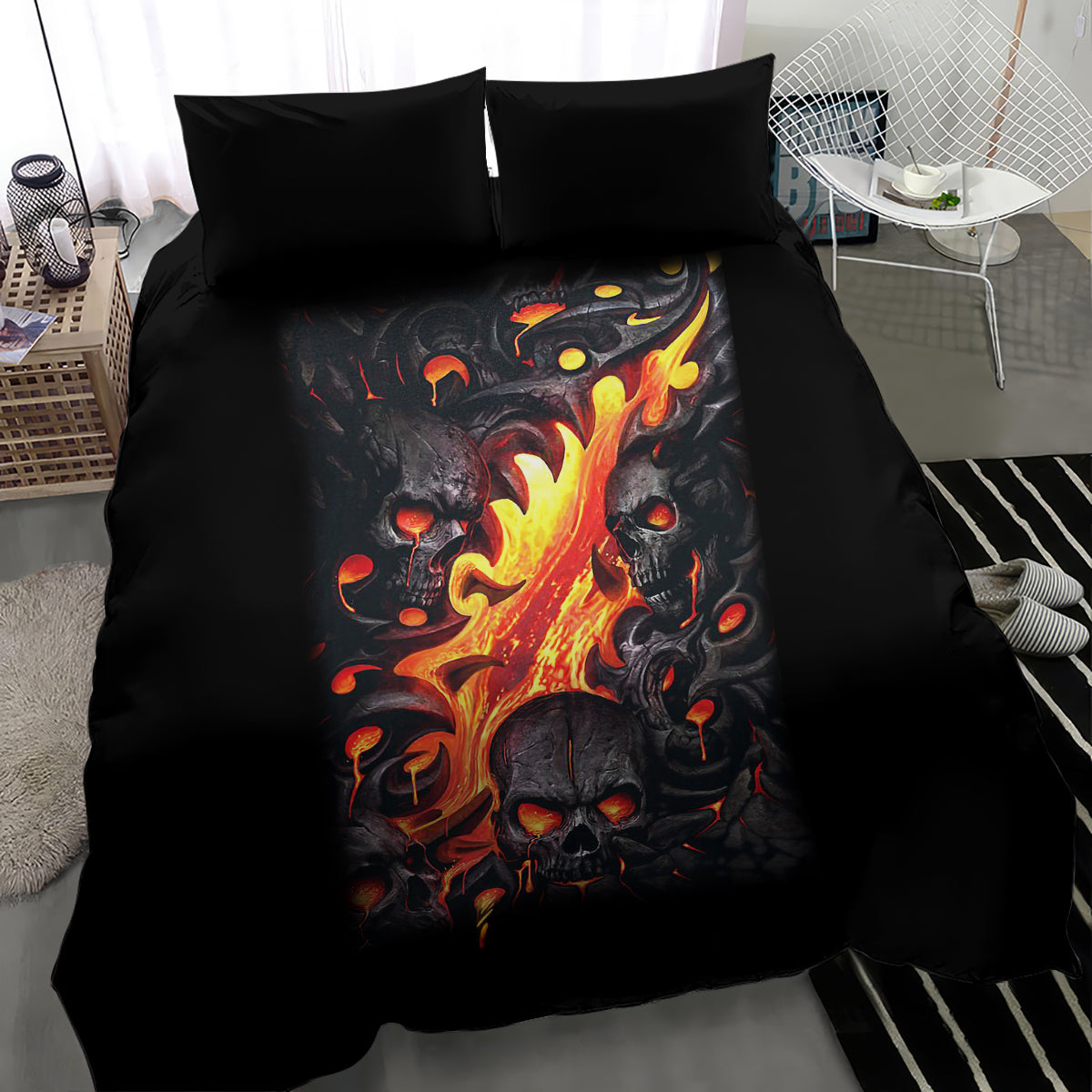 Skull Bedding Set Flame Skull Lava Inside - Wonder Print Shop