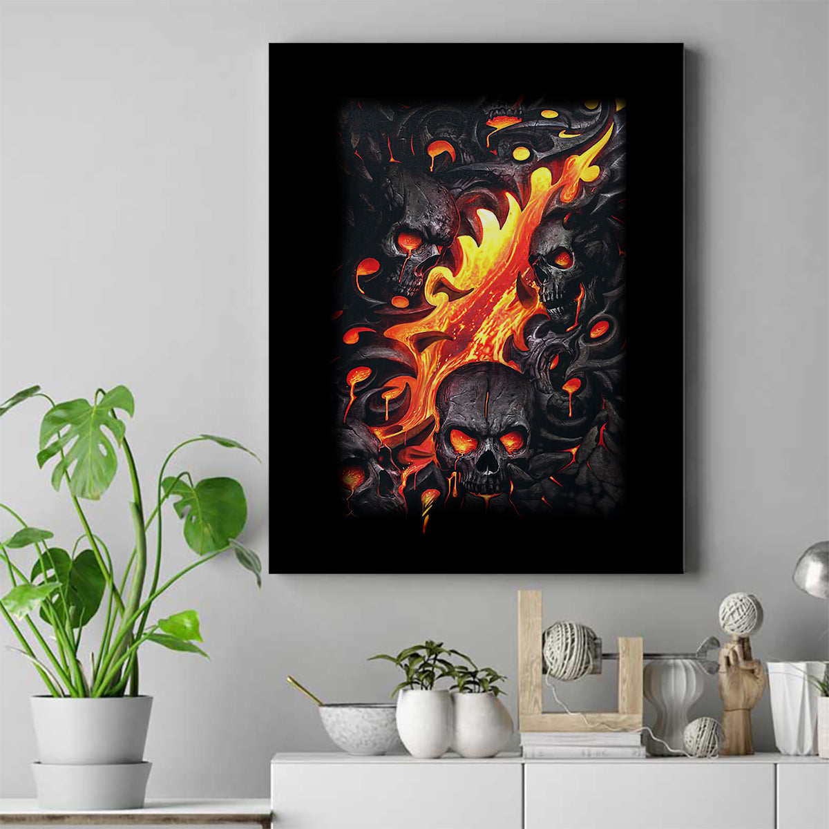 Skull Canvas Wall Art Flame Skull Lava Inside - Wonder Print Shop