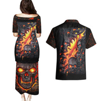 Skull Couples Matching Puletasi Dress and Hawaiian Shirt Flame Skull Lava Inside - Wonder Print Shop