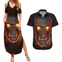 Skull Couples Matching Summer Maxi Dress and Hawaiian Shirt Flame Skull Lava Inside - Wonder Print Shop