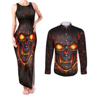 Skull Couples Matching Tank Maxi Dress and Long Sleeve Button Shirts Flame Skull Lava Inside - Wonder Print Shop