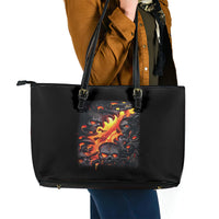 Skull Leather Tote Bag Flame Skull Lava Inside - Wonder Print Shop
