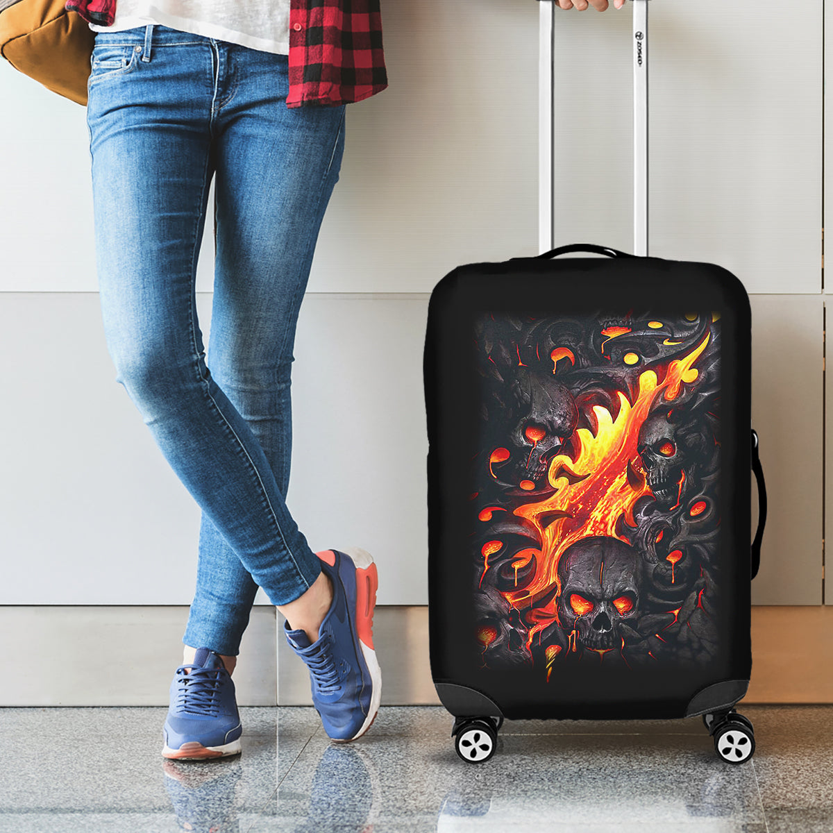 Skull Luggage Cover Flame Skull Lava Inside - Wonder Print Shop