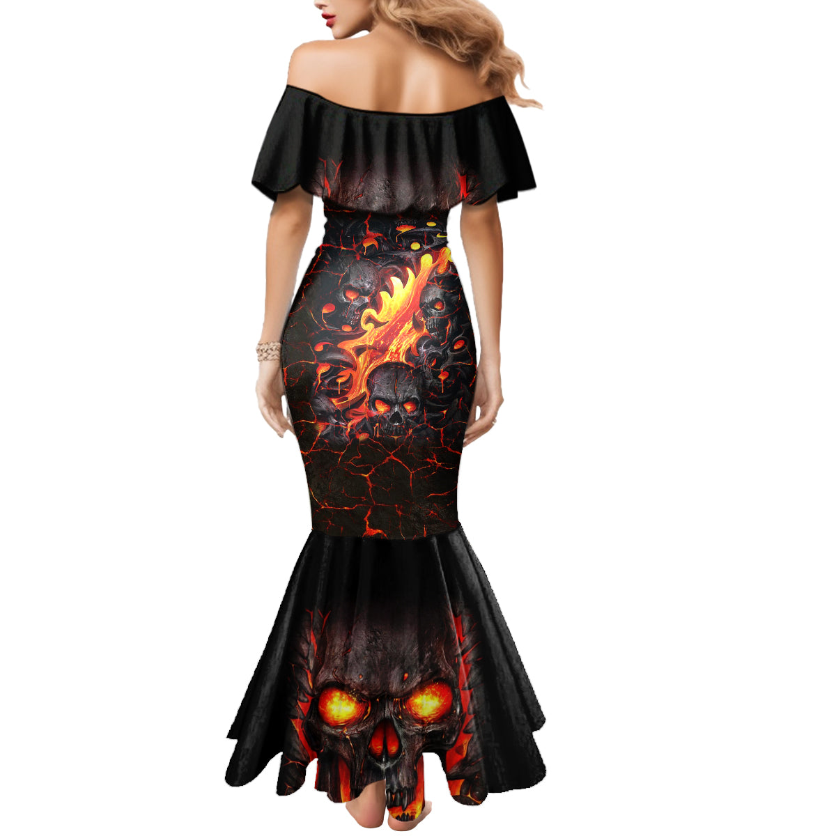 Skull Mermaid Dress Flame Skull Lava Inside - Wonder Print Shop