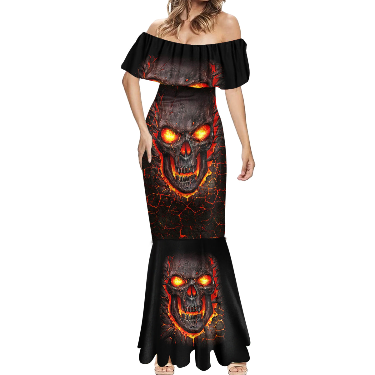Skull Mermaid Dress Flame Skull Lava Inside - Wonder Print Shop