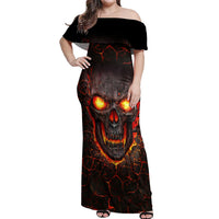 Skull Off Shoulder Maxi Dress Flame Skull Lava Inside - Wonder Print Shop