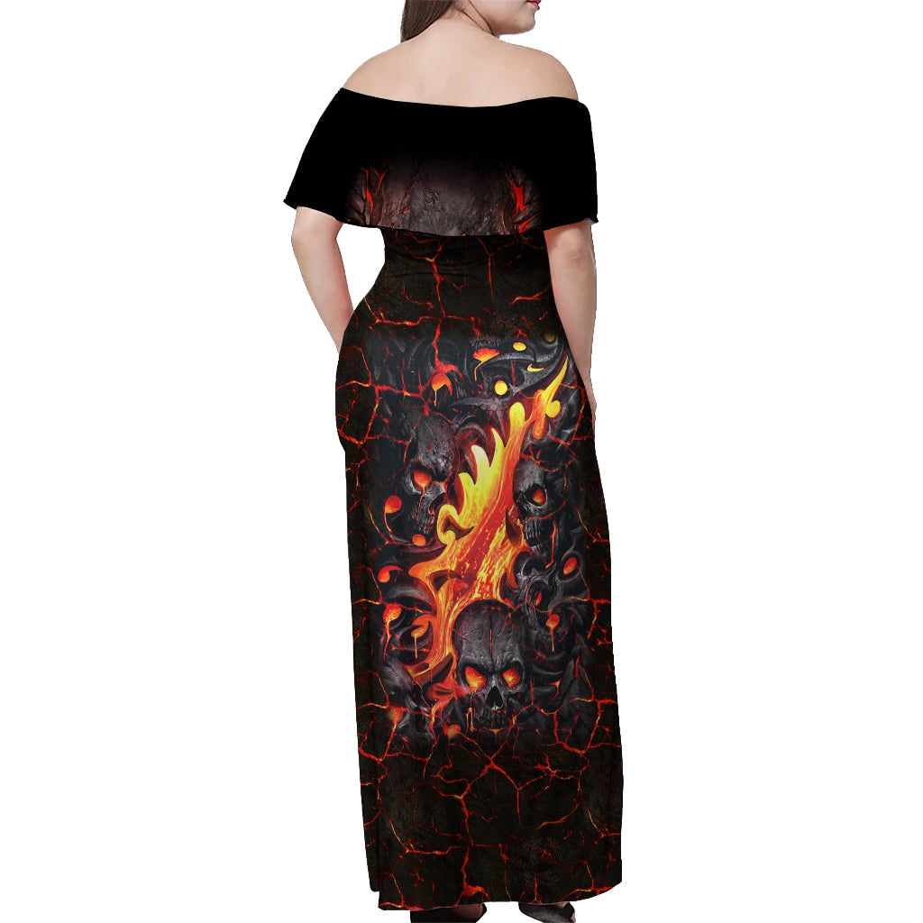 Skull Off Shoulder Maxi Dress Flame Skull Lava Inside - Wonder Print Shop