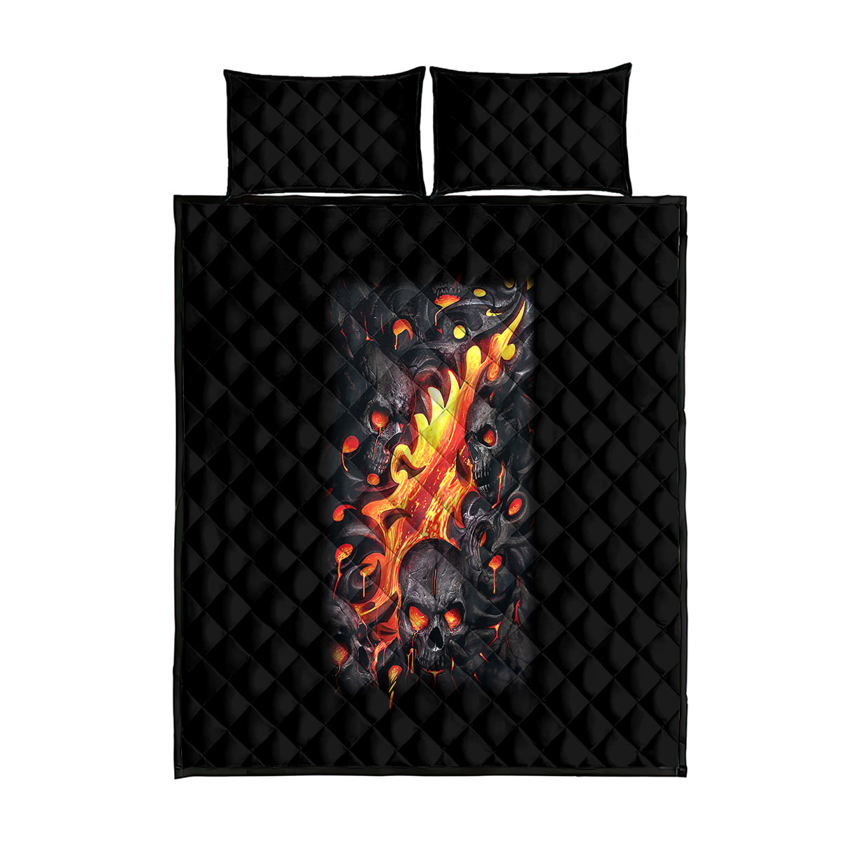 Skull Quilt Bed Set Flame Skull Lava Inside - Wonder Print Shop