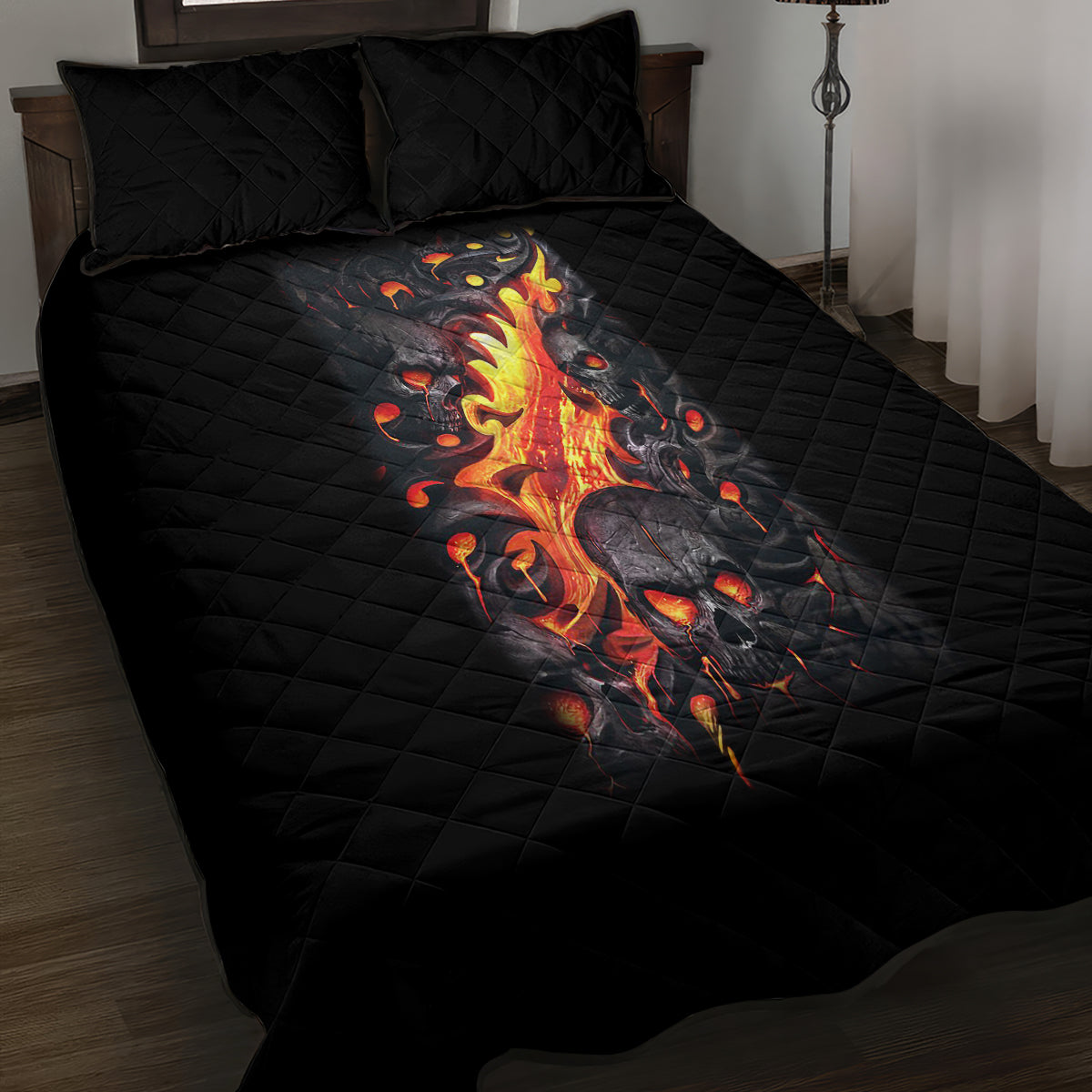 Skull Quilt Bed Set Flame Skull Lava Inside - Wonder Print Shop