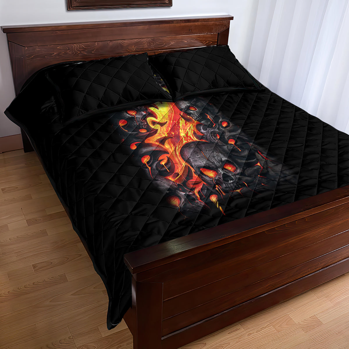 Skull Quilt Bed Set Flame Skull Lava Inside - Wonder Print Shop