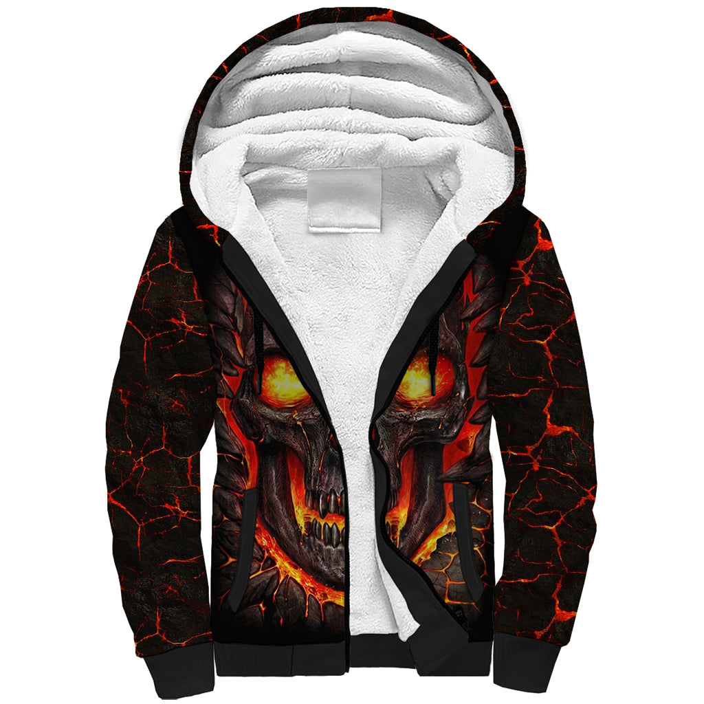Skull Sherpa Hoodie Flame Skull Lava Inside - Wonder Print Shop