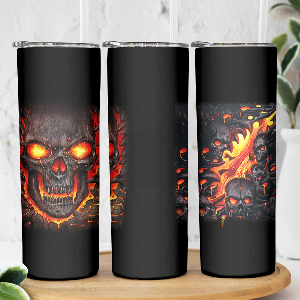 Skull Skinny Tumbler Flame Skull Lava Inside - Wonder Print Shop
