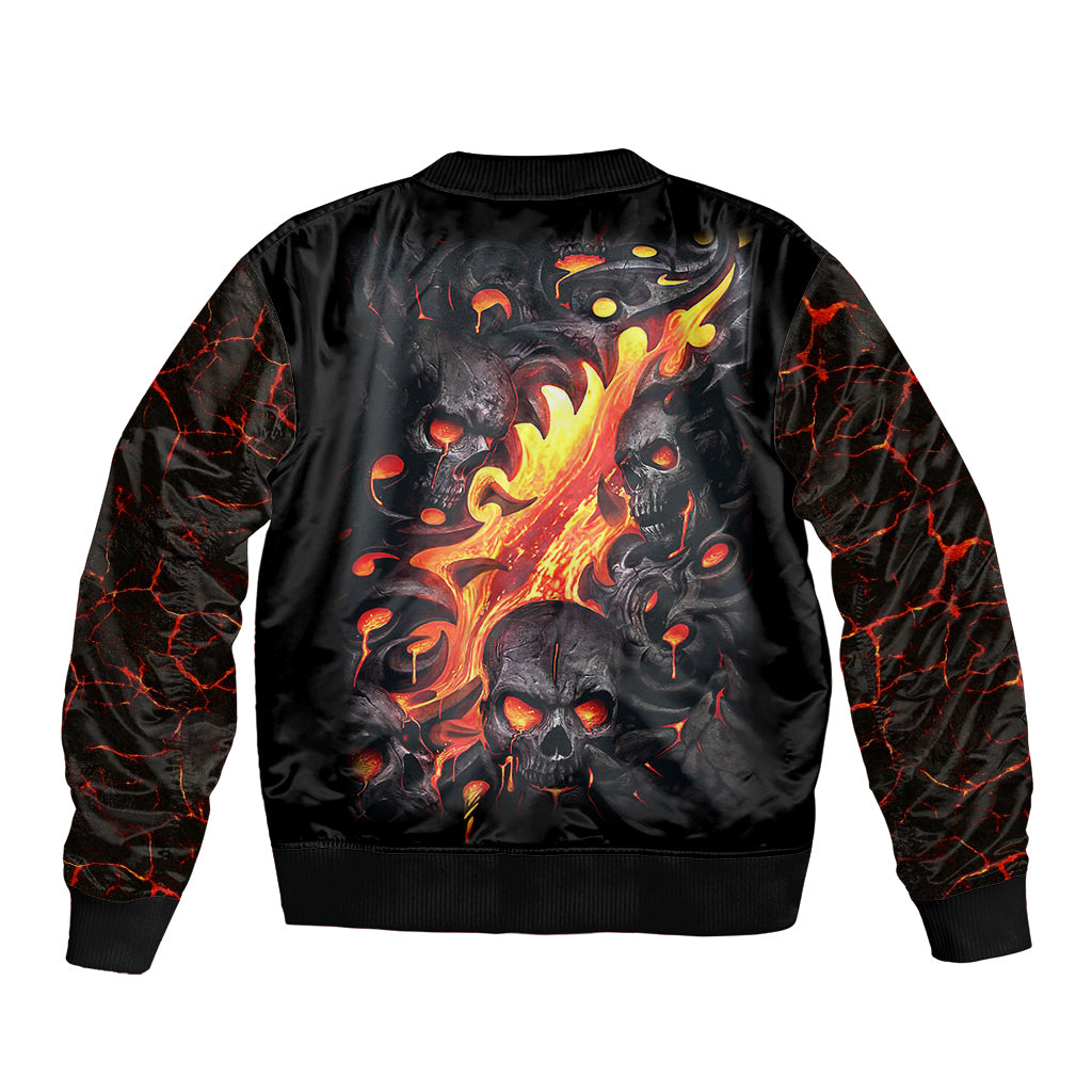 Skull Sleeve Zip Bomber Jacket Flame Skull Lava Inside - Wonder Print Shop