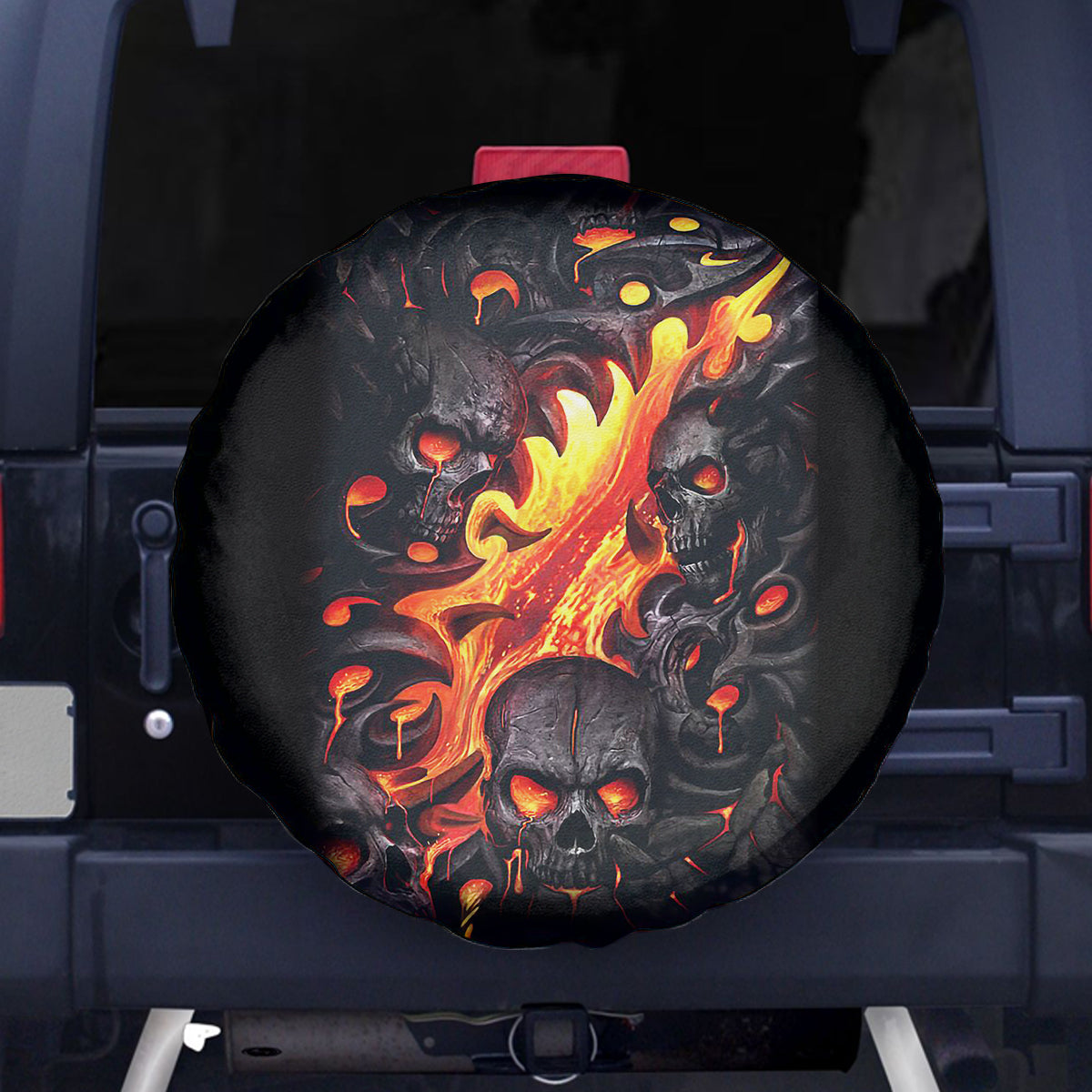 Skull Spare Tire Cover Flame Skull Lava Inside - Wonder Print Shop