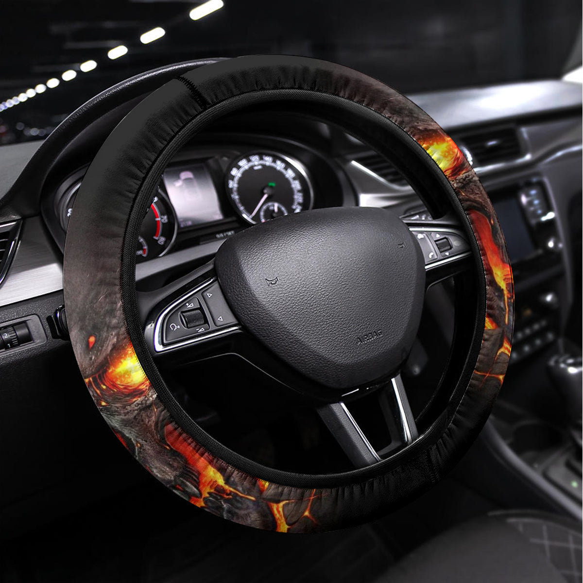 Skull Steering Wheel Cover Flame Skull Lava Inside - Wonder Print Shop