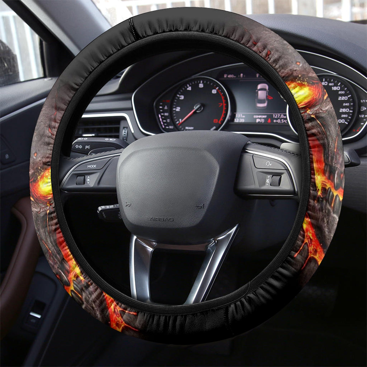 Skull Steering Wheel Cover Flame Skull Lava Inside - Wonder Print Shop