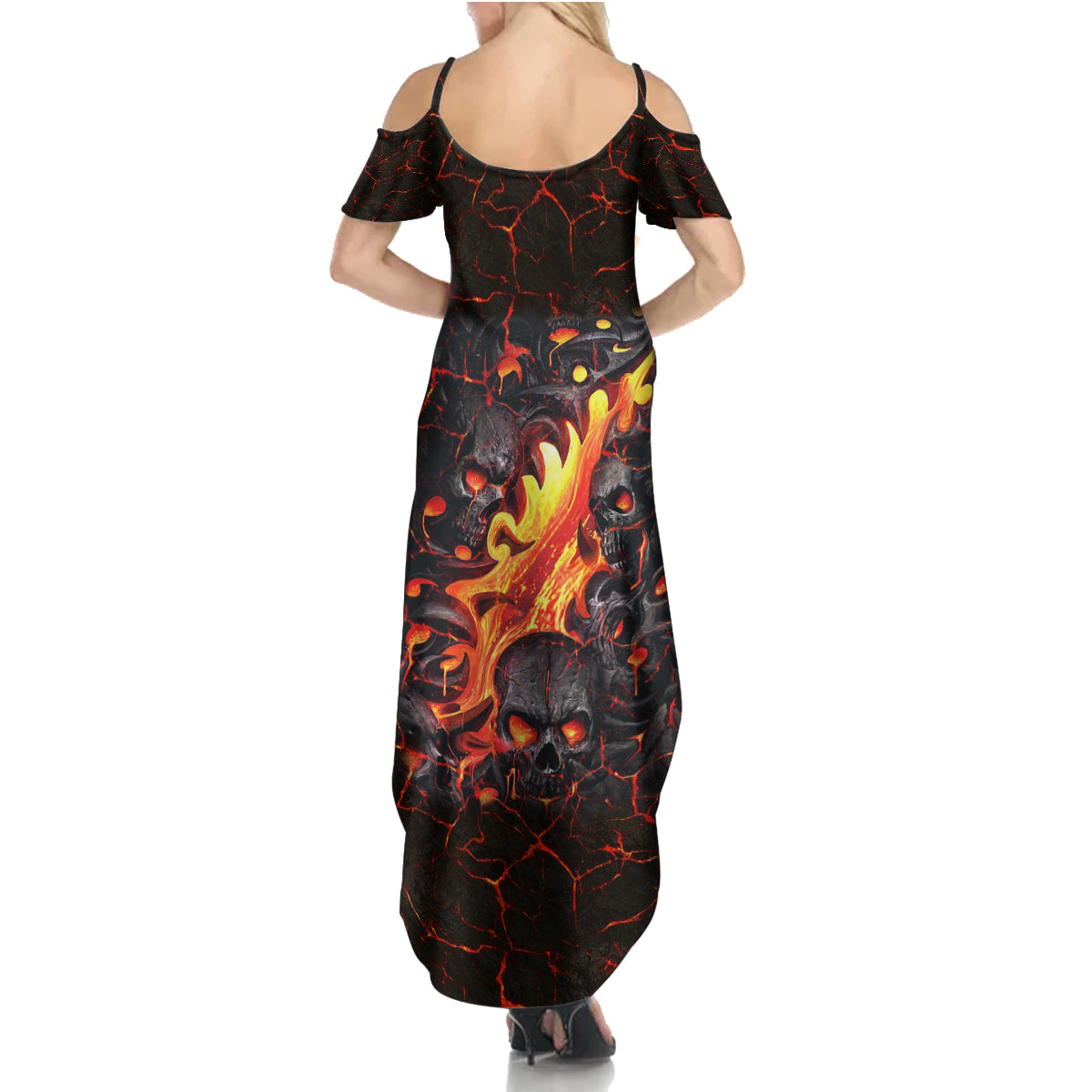 Skull Summer Maxi Dress Flame Skull Lava Inside - Wonder Print Shop