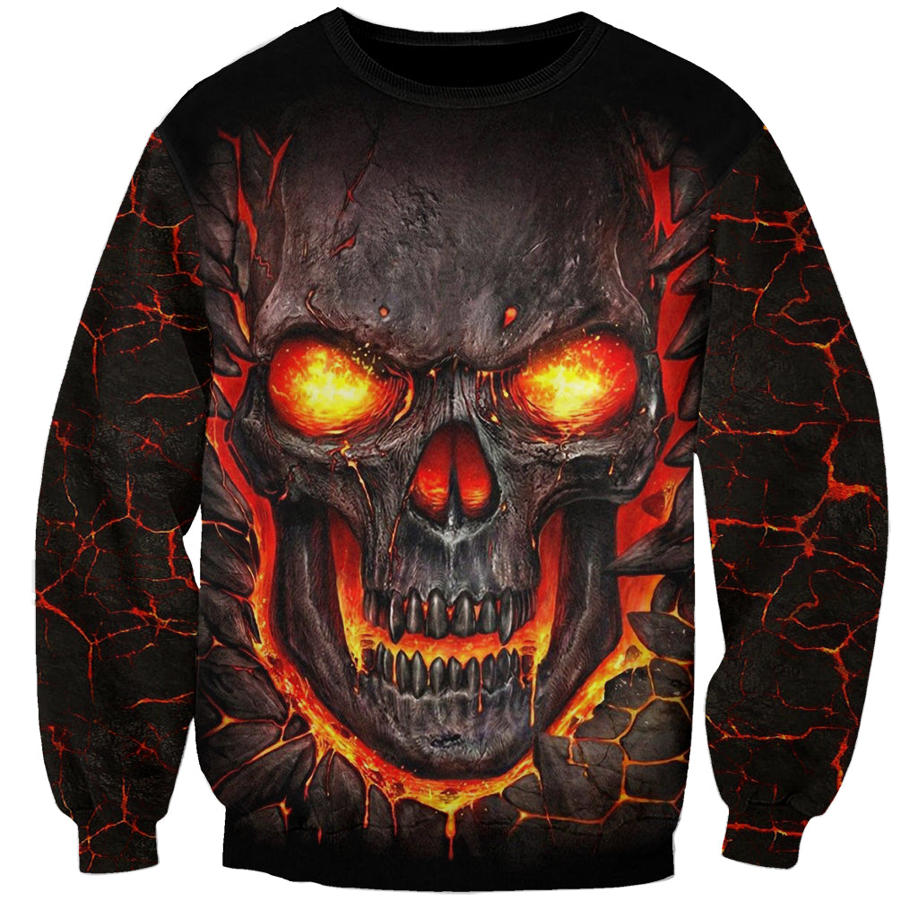Skull Sweatshirt Flame Skull Lava Inside - Wonder Print Shop
