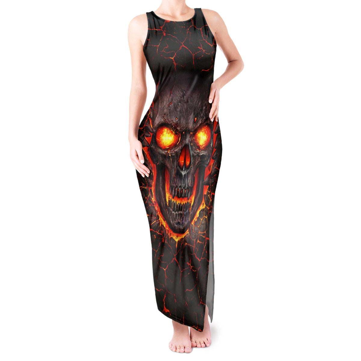 Skull Tank Maxi Dress Flame Skull Lava Inside - Wonder Print Shop
