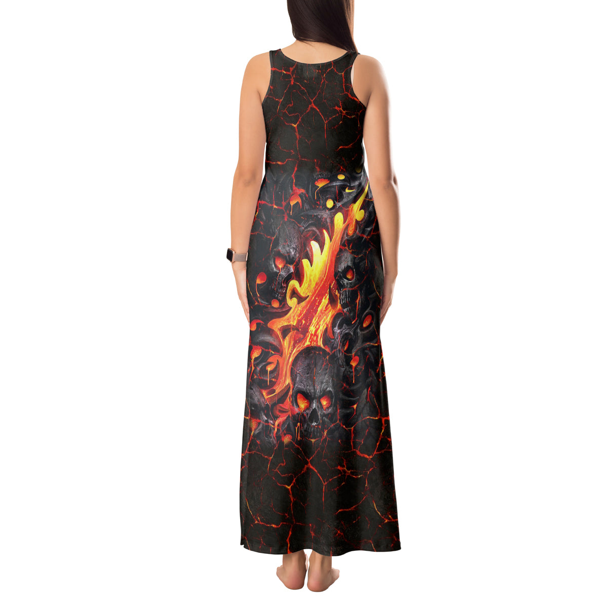 Skull Tank Maxi Dress Flame Skull Lava Inside - Wonder Print Shop