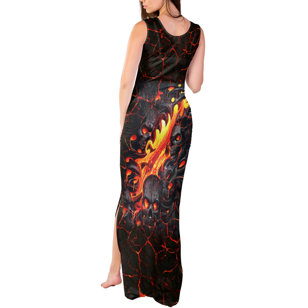 Skull Tank Maxi Dress Flame Skull Lava Inside - Wonder Print Shop