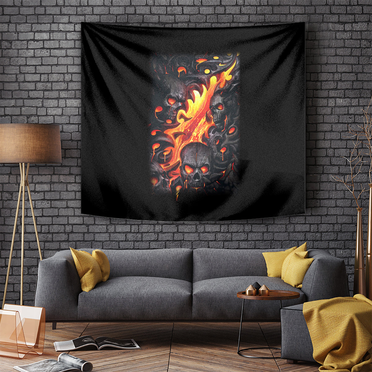 Skull Tapestry Flame Skull Lava Inside - Wonder Print Shop