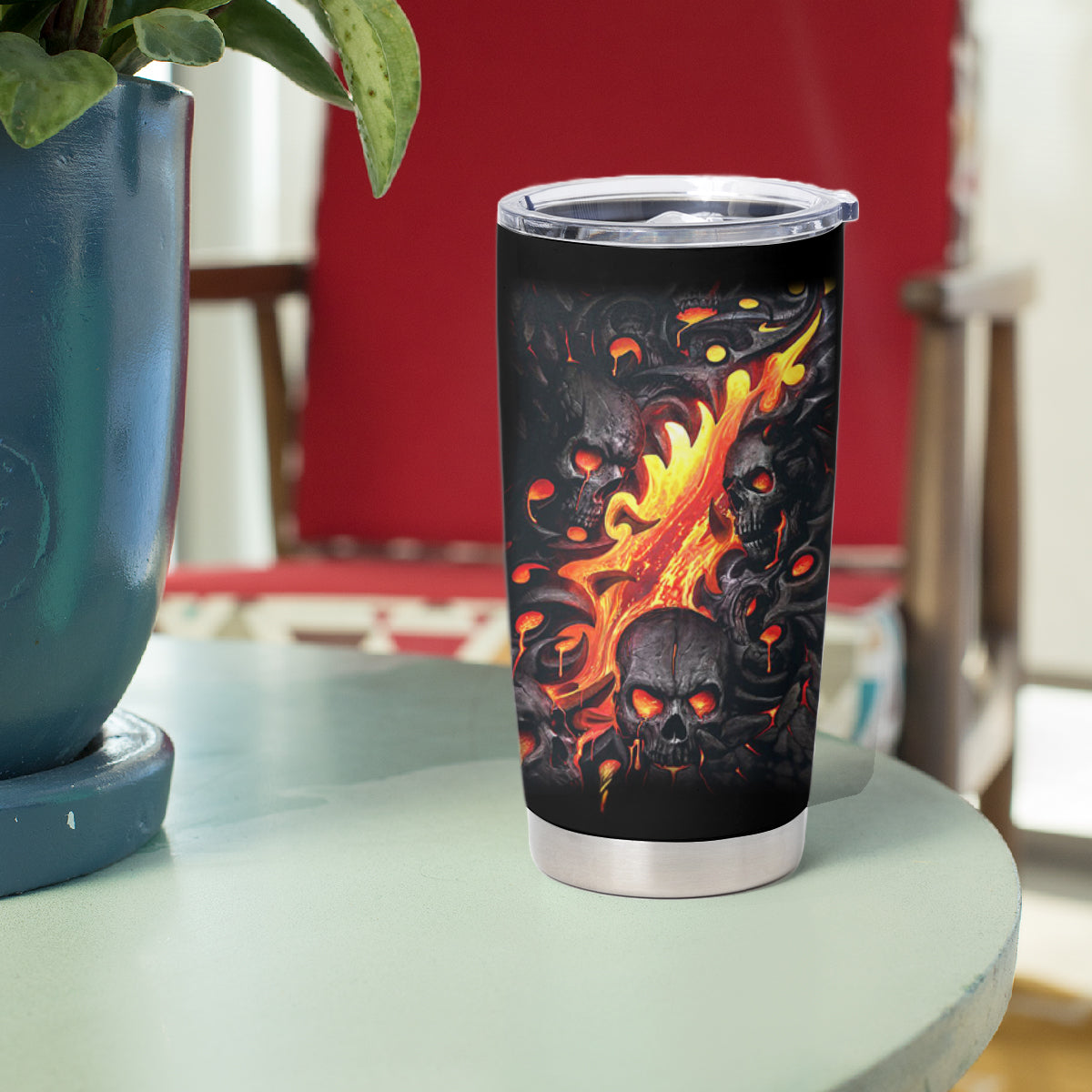 Skull Tumbler Cup Flame Skull Lava Inside - Wonder Print Shop