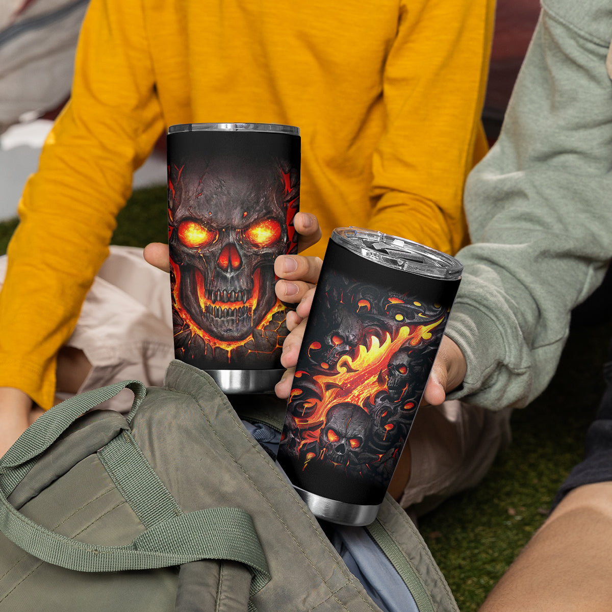 Skull Tumbler Cup Flame Skull Lava Inside - Wonder Print Shop