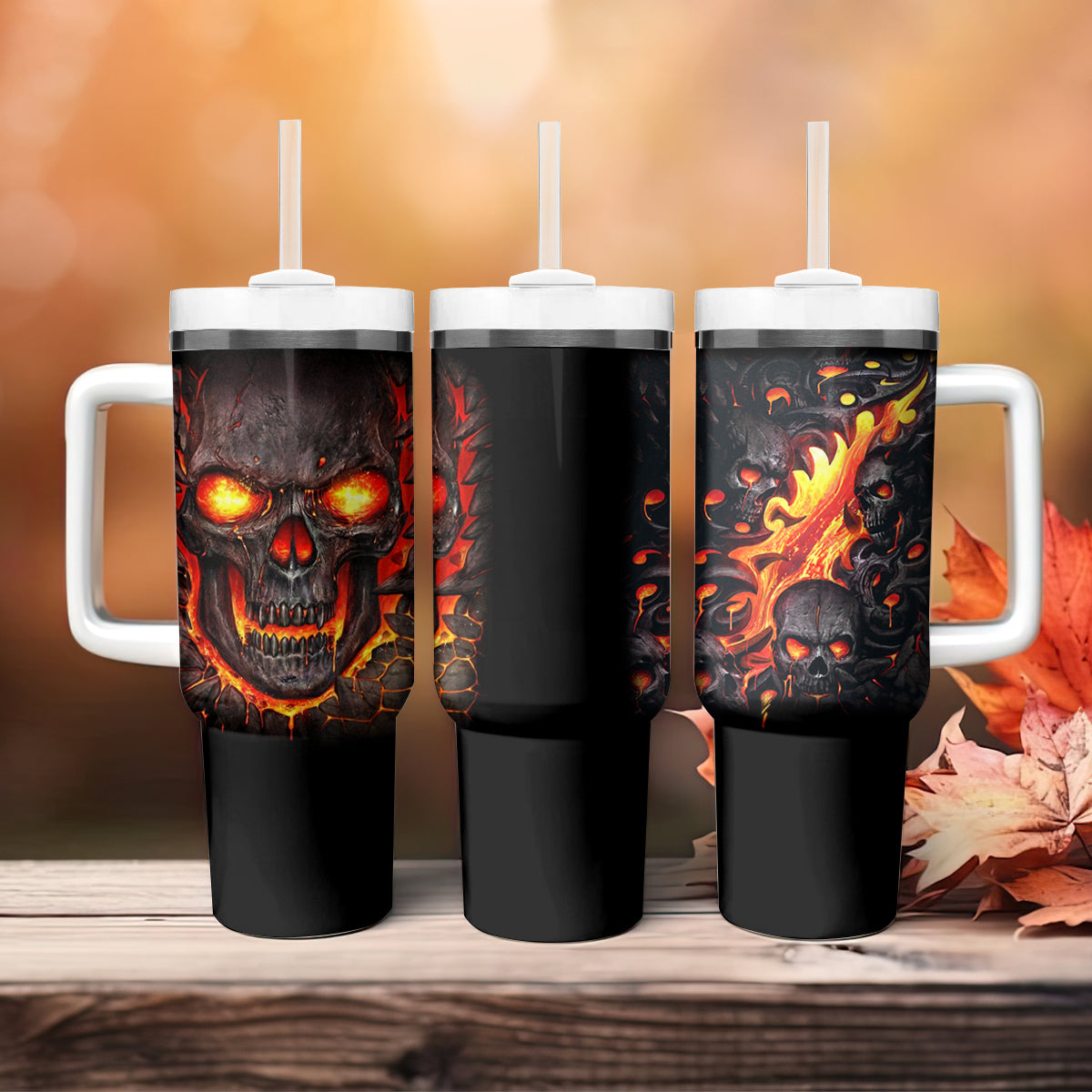 Skull Tumbler With Handle Flame Skull Lava Inside - Wonder Print Shop
