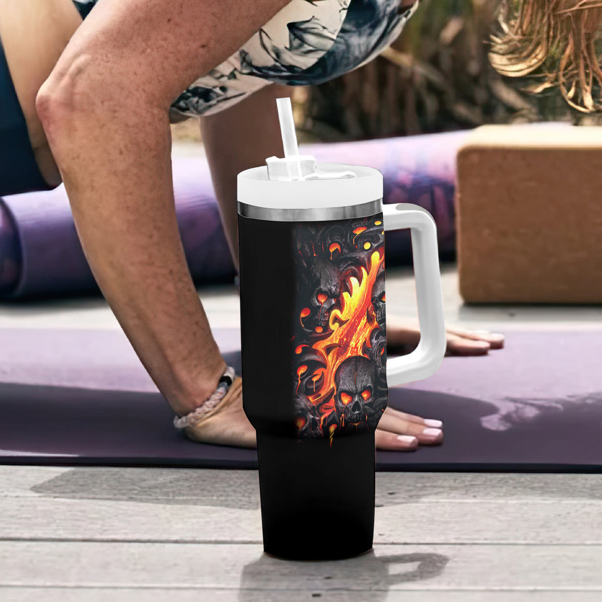 Skull Tumbler With Handle Flame Skull Lava Inside - Wonder Print Shop
