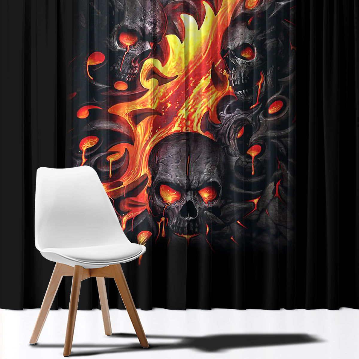 Skull Window Curtain Flame Skull Lava Inside - Wonder Print Shop
