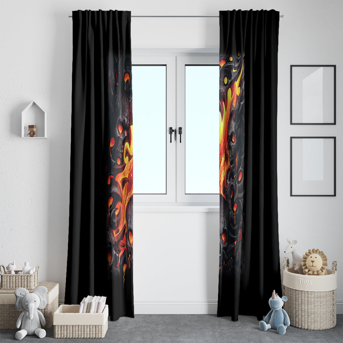 Skull Window Curtain Flame Skull Lava Inside - Wonder Print Shop