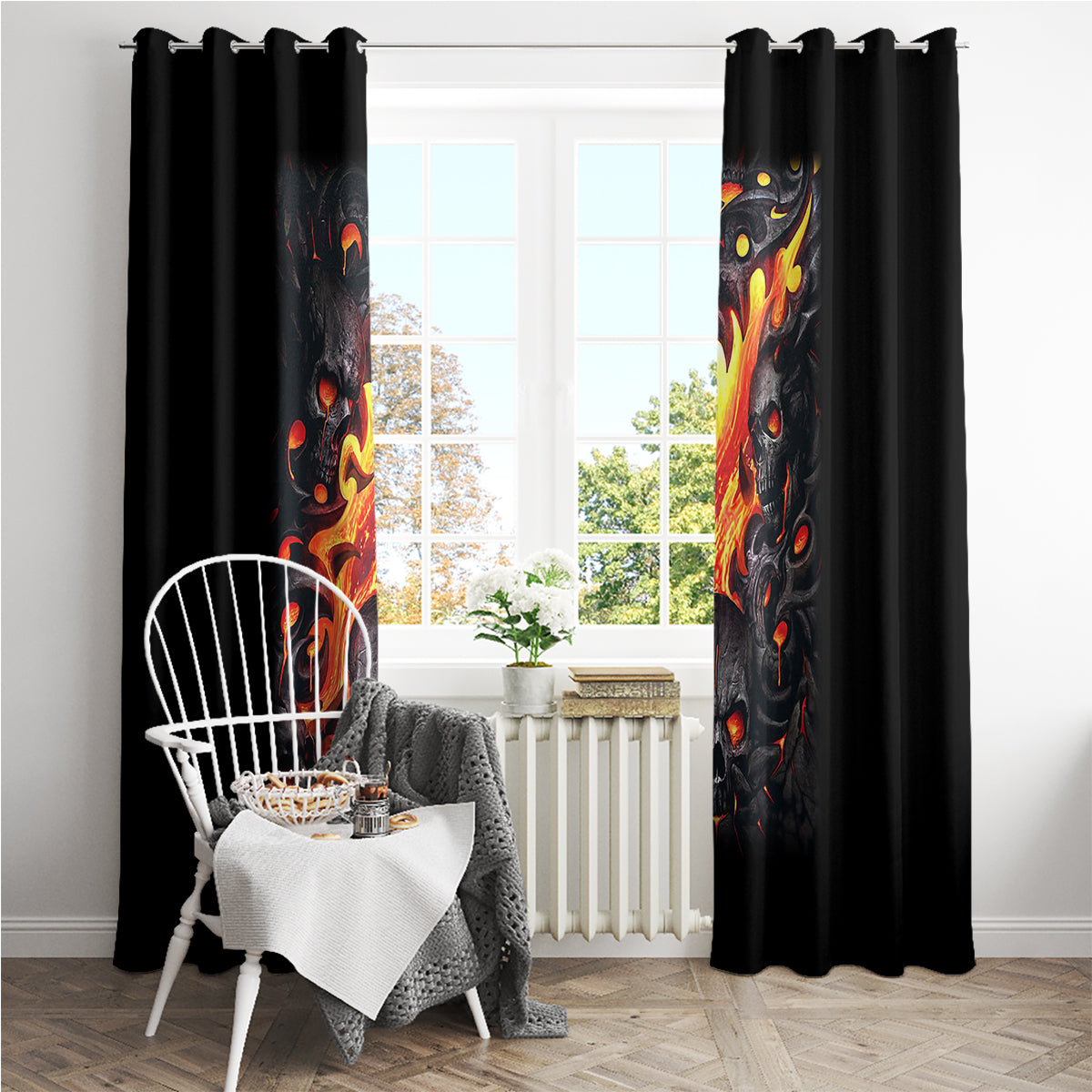 Skull Window Curtain Flame Skull Lava Inside - Wonder Print Shop