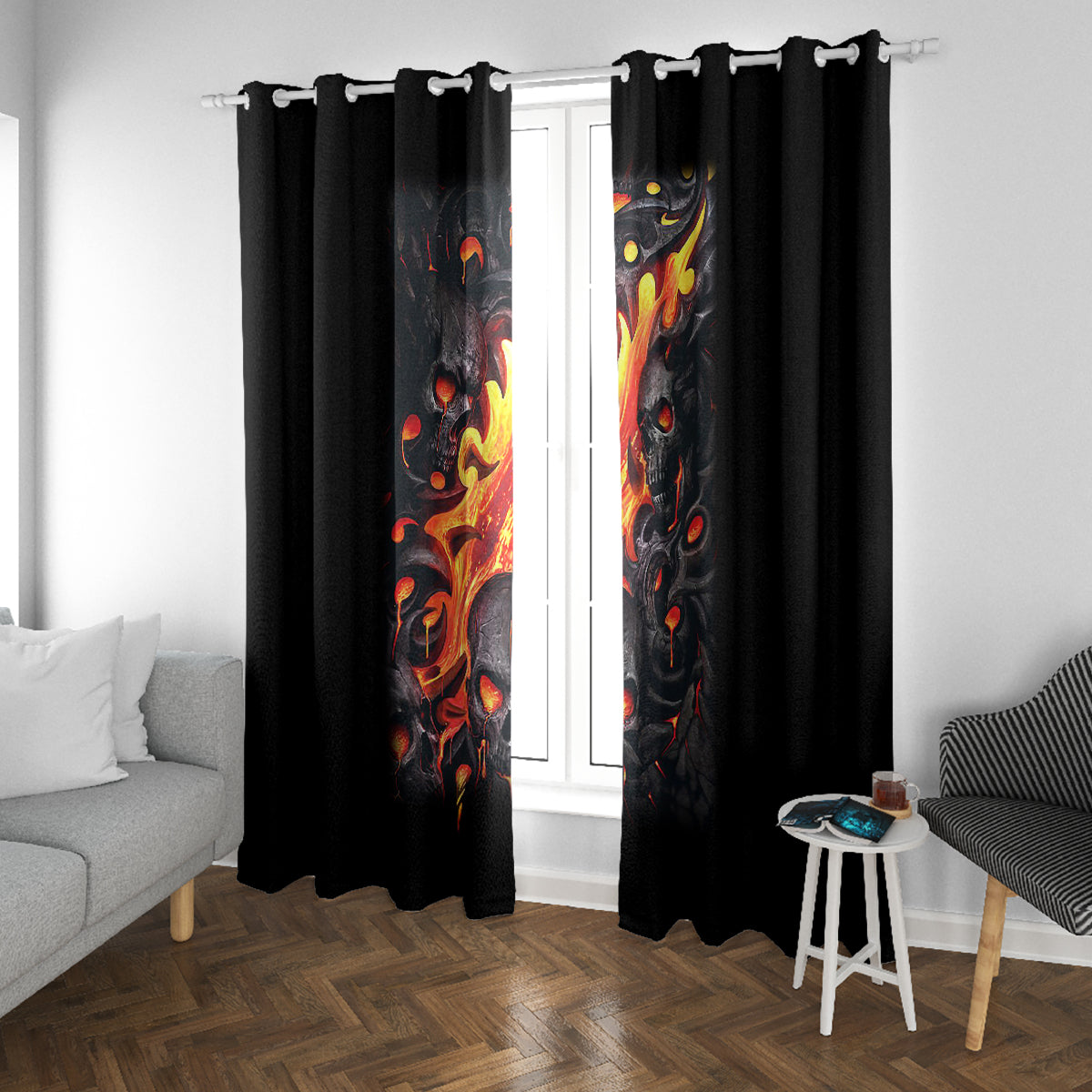 Skull Window Curtain Flame Skull Lava Inside - Wonder Print Shop