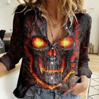 Skull Women Casual Shirt Flame Skull Lava Inside - Wonder Print Shop